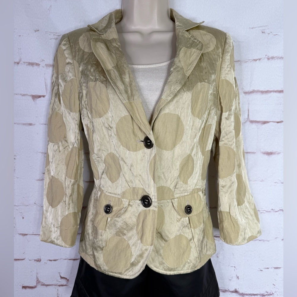 ALEXANDER 6 Celery Green Abstract Print Crinkle Safari Blazer Jacket Size 6 - Picture 15 of 15